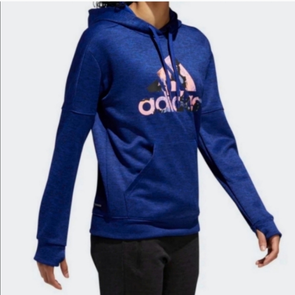 Adidas Floral Badge of Sport Hoodie, electric blue